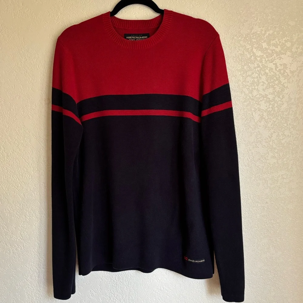 Vintage Abercrombie & Fitch Sweater Blue Red Colorblock Stripe Crewneck 90s